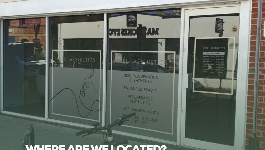 Exterior of re:balance showing aesthetic services list. Located in Windsor, England, GB.