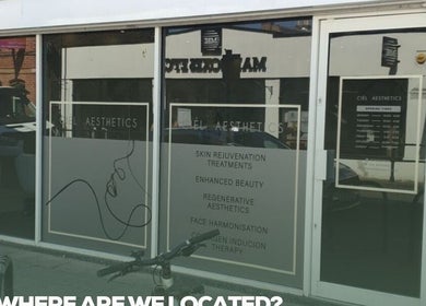 Exterior of re:balance showing aesthetic services list. Located in Windsor, England, GB.