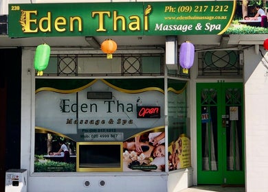 Eden Thai Massage & Spa - Mount Eden entrance, Auckland, NZ. Vibrant storefront with colorful lanterns.