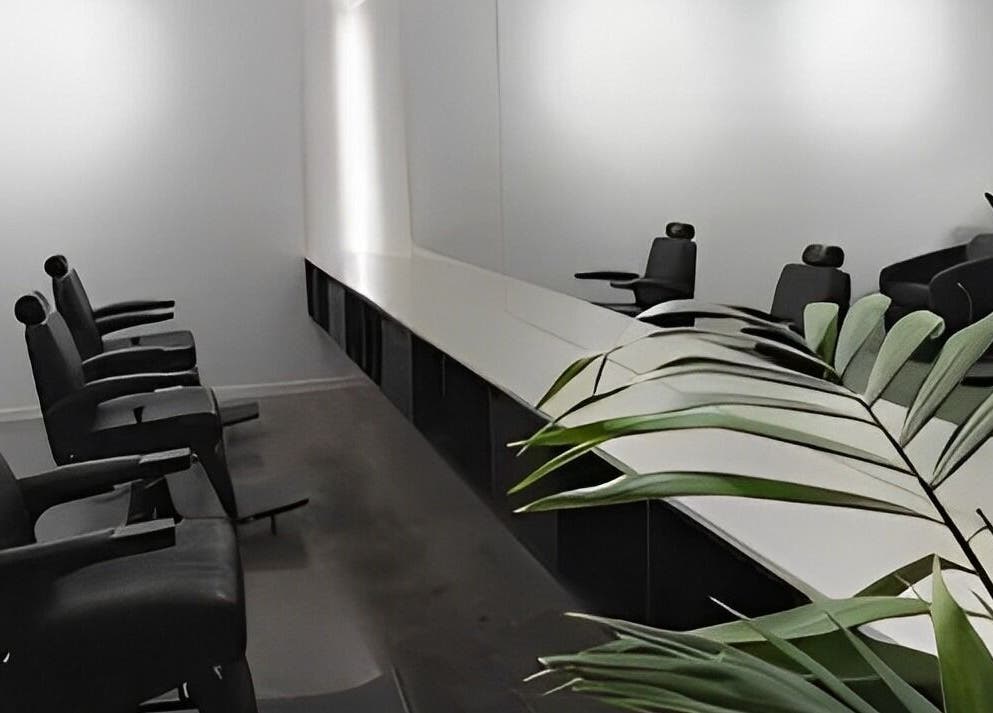 Modern barber chairs and sleek decor at Whistle & Flute Barber Studio, Auckland, Auckland, NZ.