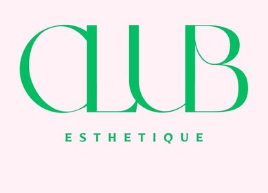 Logo of Club Esthetique in Suffolk Park, NSW, AU with stylish green lettering on pink background.