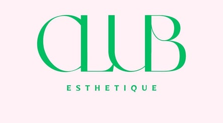 Logo of Club Esthetique in Suffolk Park, NSW, AU with stylish green lettering on pink background.
