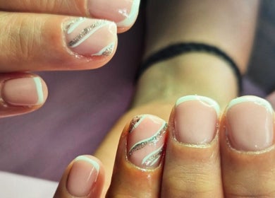 Elegant nail design with glitter at Nails with Carly, Great Bookham, England, GB.