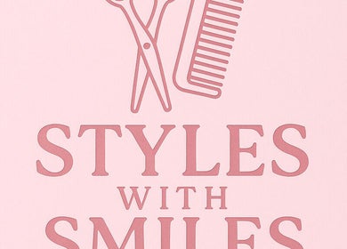 Logo of Styles With Smiles salon in West Molesey, GB featuring scissors and comb design.