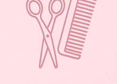 Illustration of pink scissors and comb at Styles With Smiles, West Molesey, GB.
