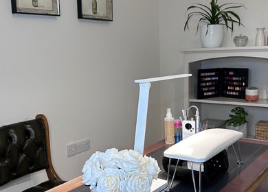 Elegant nail salon setup at Anna Paints Nails in Bracon Ash, England, GB, featuring tasteful decor and nail tools.