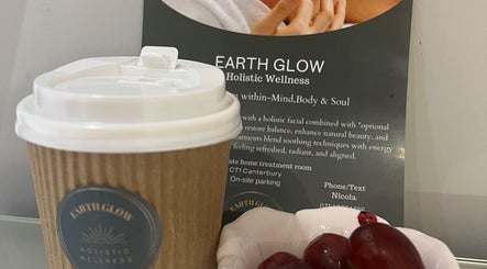 Earth Glow Holistic Wellness flyer with coffee and grapes, Preston, England, GB.