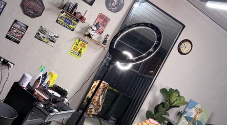 Stylish setup at TheGarageChair, Port Adelaide, South Australia, AU with ring light and vintage decor.