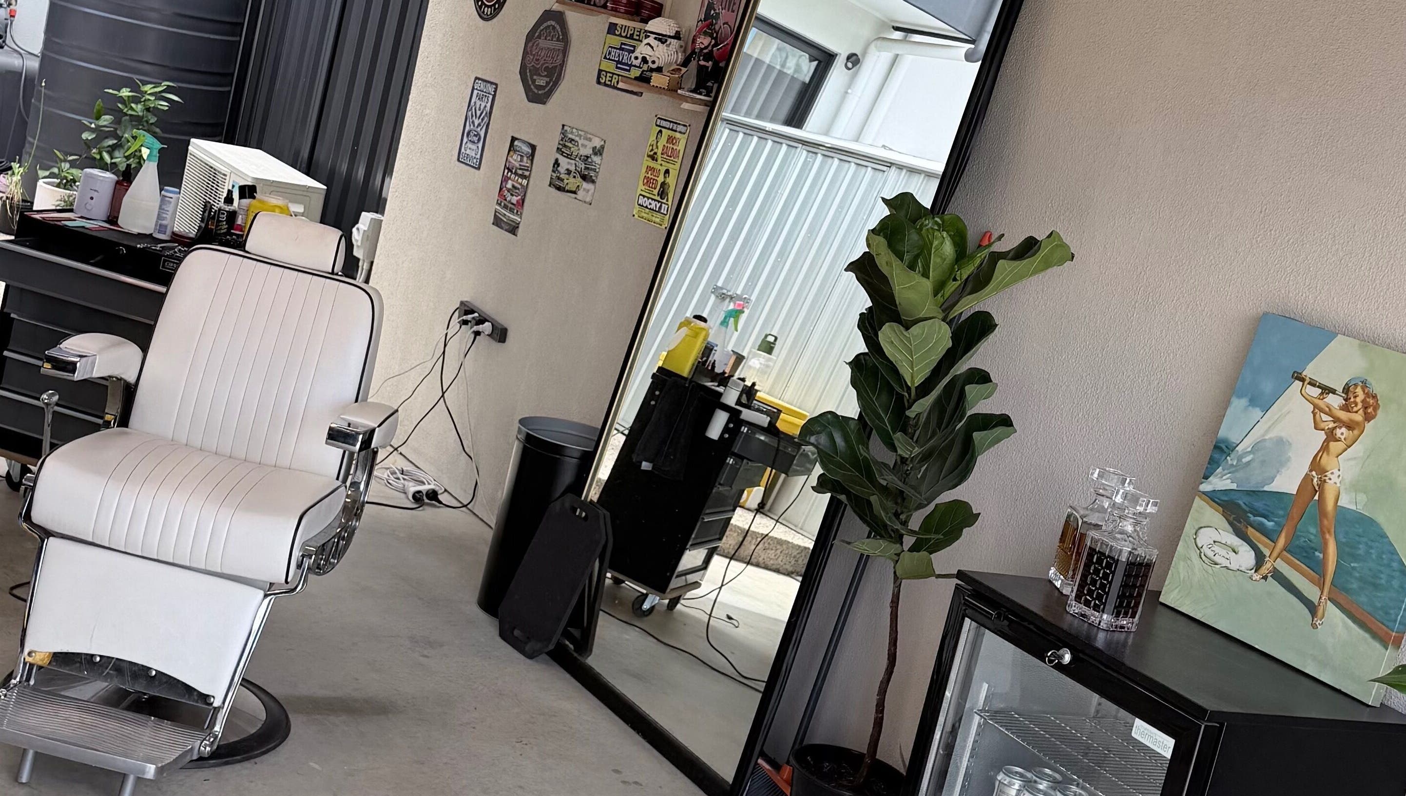 Stylish barber chair and decor at TheGarageChair, Port Adelaide, South Australia, AU.