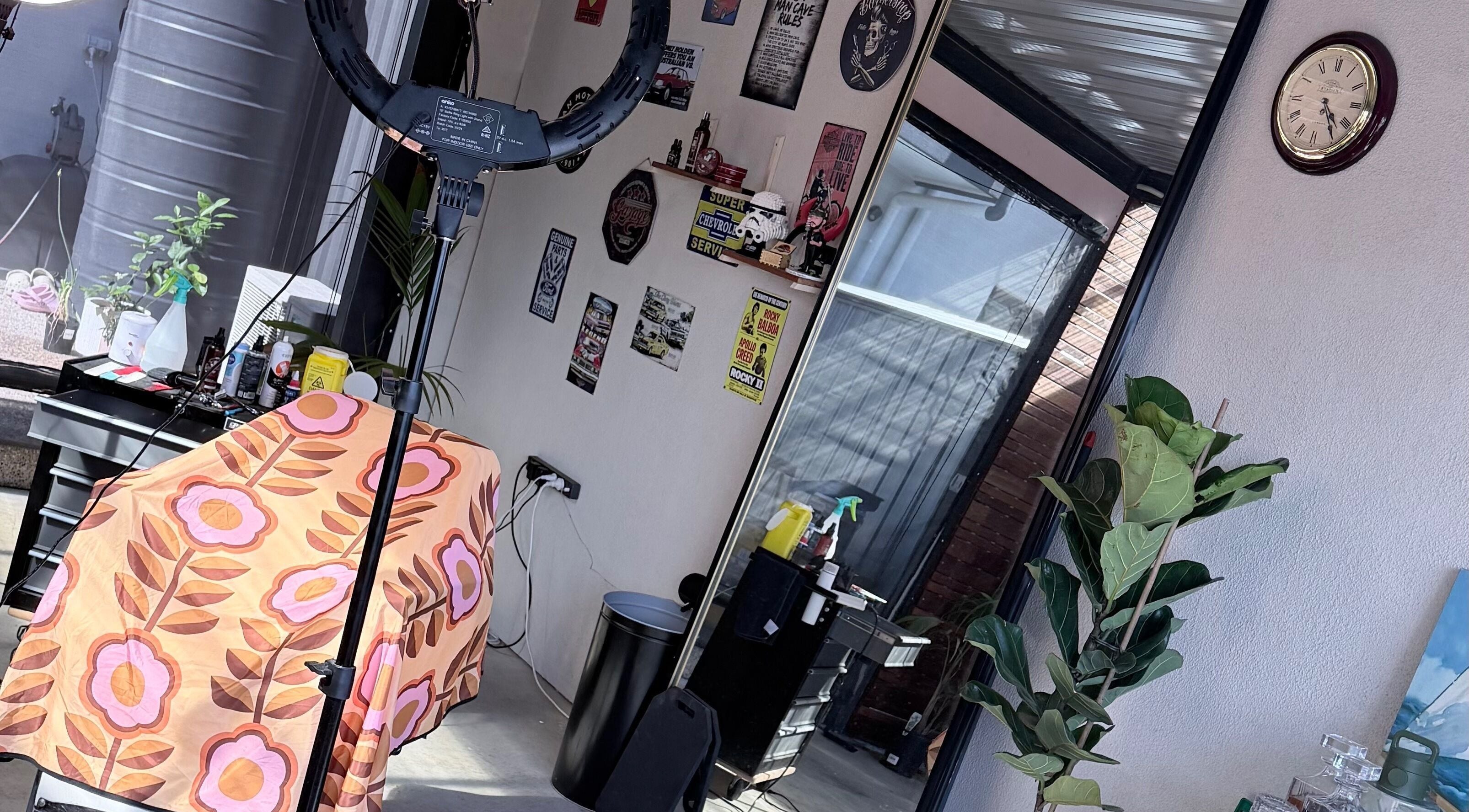 Bright salon corner at TheGarageChair, Port Adelaide, South Australia, AU with trendy decor and vibrant chair cover.
