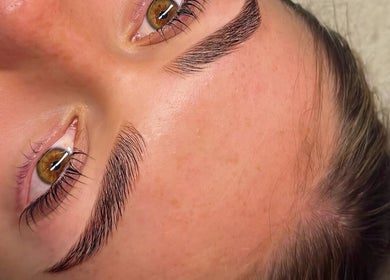 Close-up of expertly shaped eyebrows at Lanisbeautylane, Melbourne, Victoria, AU.