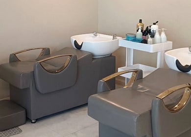 Wash stations at Aurora Muslimah Salon & Spa Bukit Rimau in Shah Alam, Selangor, MY, highlighting luxury design.