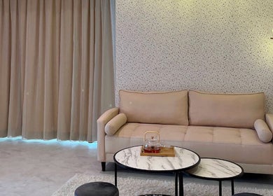 Elegant seating area at Aurora Muslimah Salon & Spa Bukit Rimau in Shah Alam, Selangor, MY.