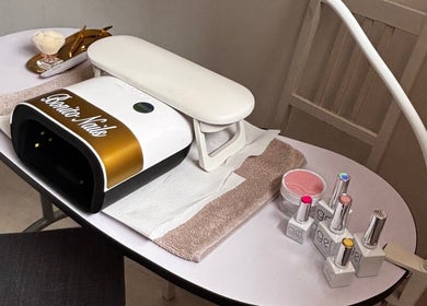 Bonito Nails workspace in North Berwick, Scotland GB featuring manicure tools and gel polish.