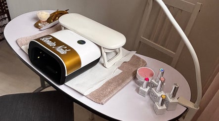 Bonito Nails workspace in North Berwick, Scotland GB featuring manicure tools and gel polish.