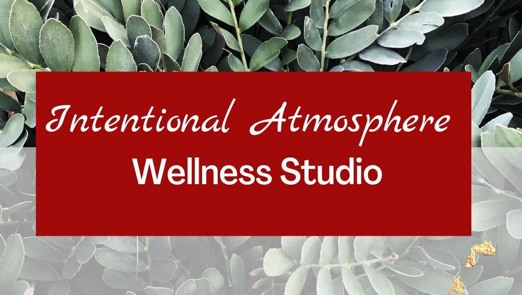 Intentional Atmosphere wellness Studio logo with green leaves background, Parys, Free State, ZA.