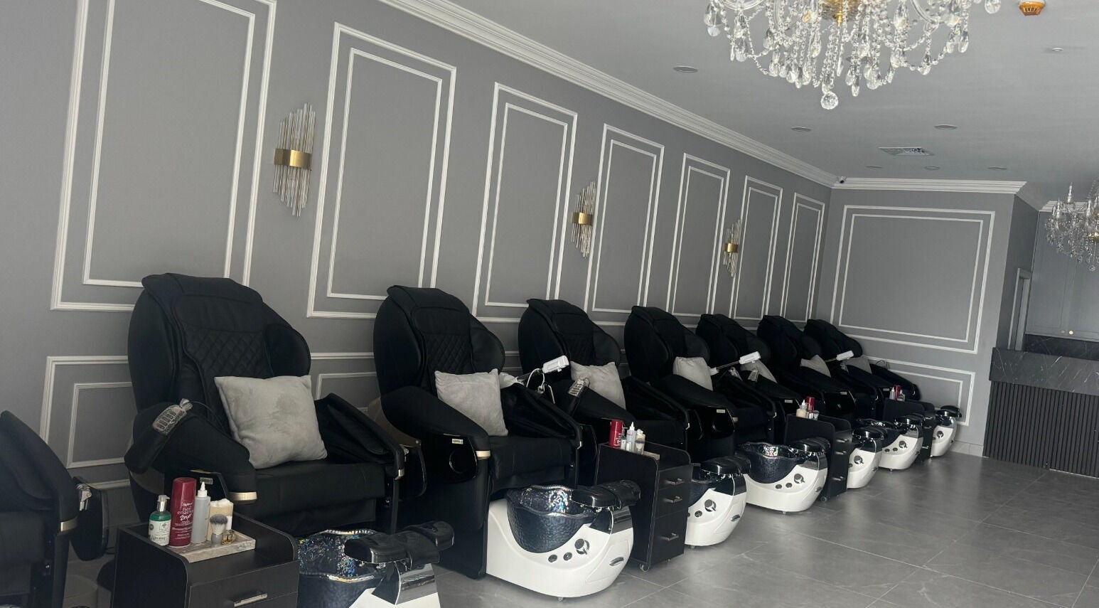 Elegant pedicure chairs at 98s Nails and Spa, Lucan, County Dublin, IE offering relaxation and style.