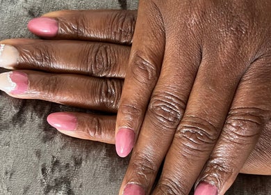 Elegant pink nails with intricate design at Lu_Nailedit, Sheffield, England, GB.
