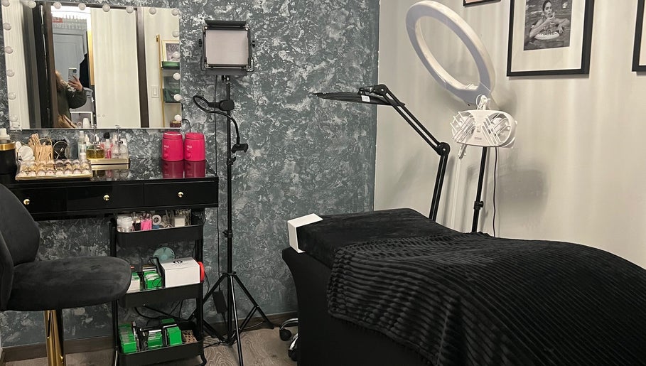 Luxurious interior of Zoe Lashes NYC, New York, New York, US, featuring beauty equipment and stylish decor.