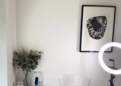 Modern decor and a ring light at Refine, Oakdale, Wales, GB, creating a serene and creative ambiance.