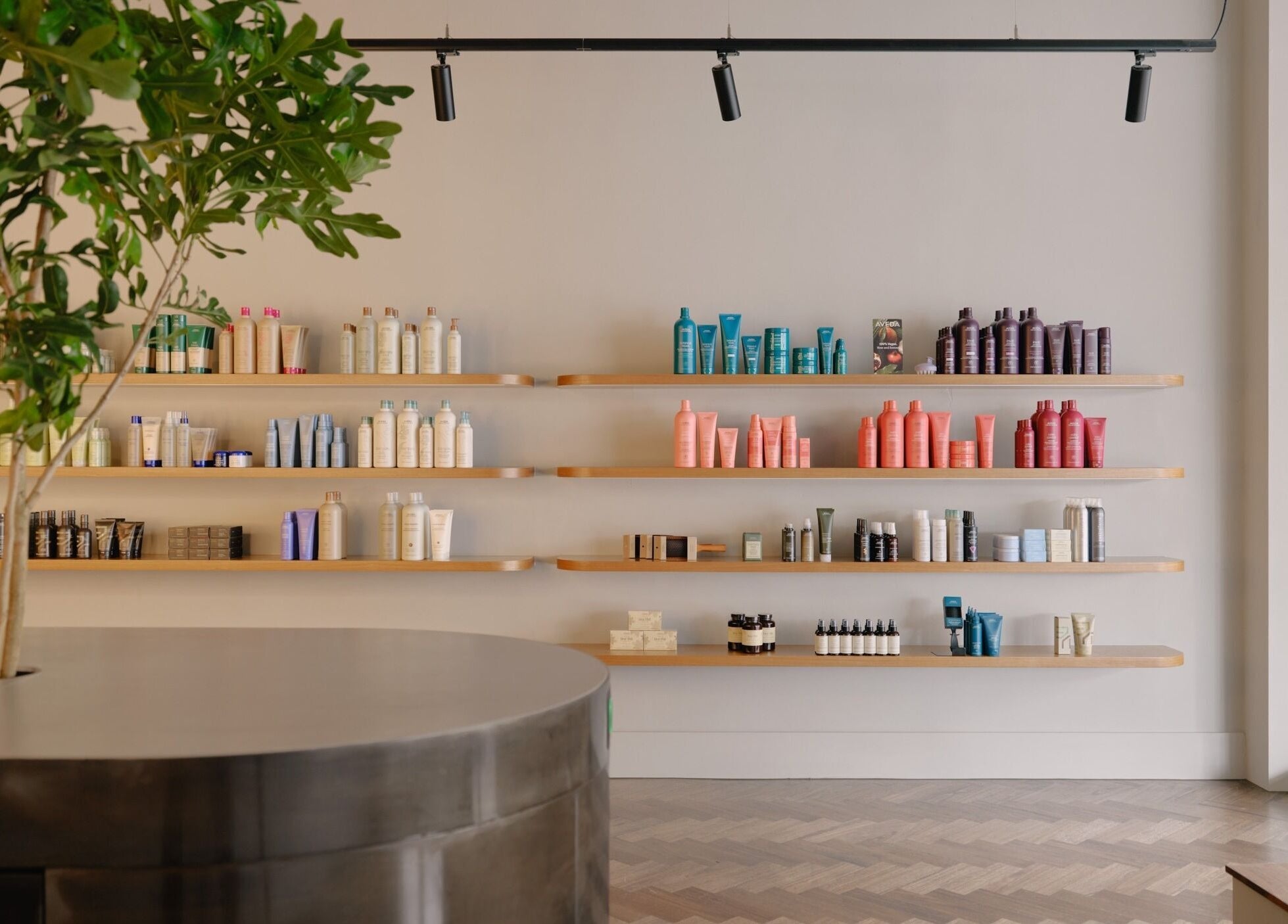 Product display shelves inside Zucci South Melbourne, a beauty venue in Melbourne, Victoria, AU.