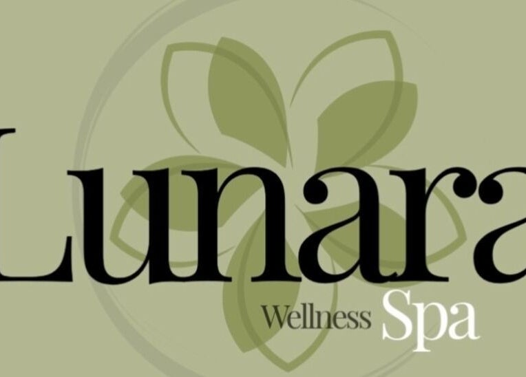 Logotipo de Lunara Spa en Willemstad, CW en fondo verde, destacando diseño moderno.
