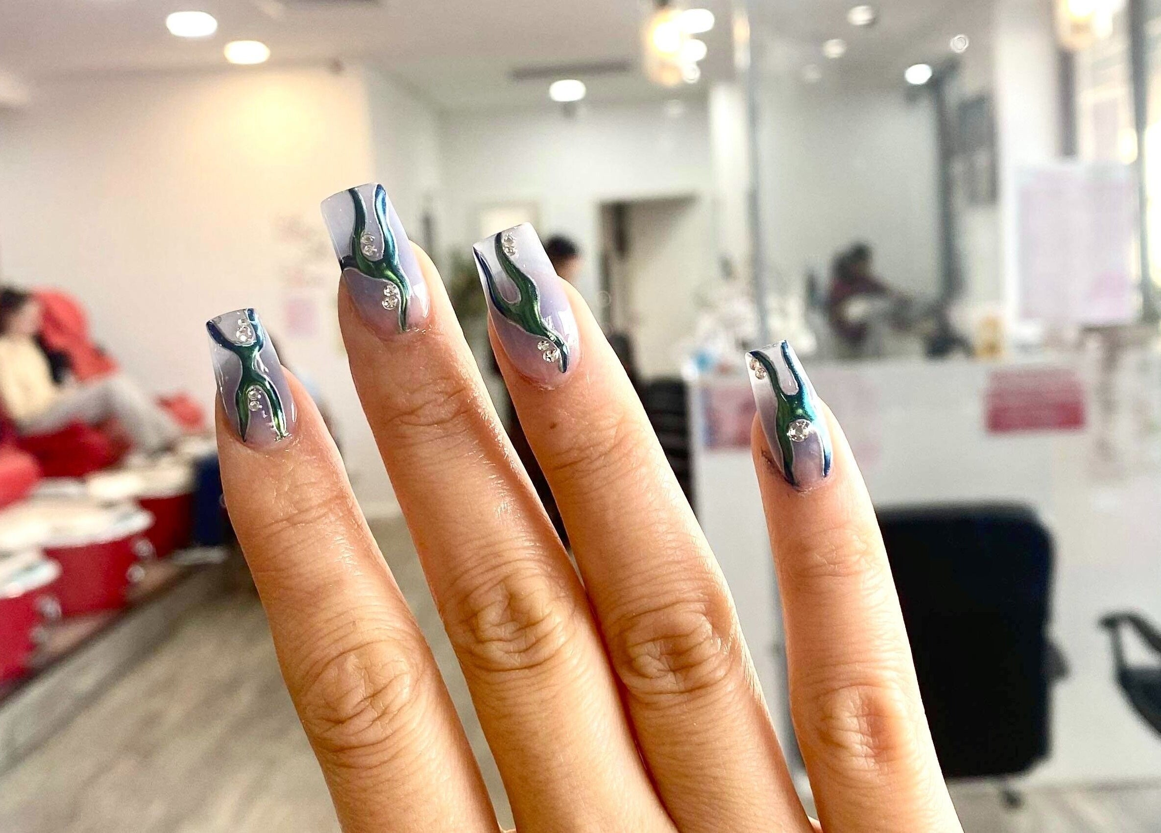 Elegant nail art featuring unique designs at P&H Crystal Nails and Beauty, Bertram, Western Australia, AU.