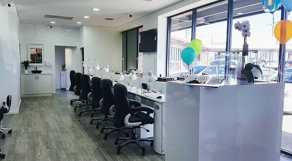 Chic interior of P&H Crystal Nails and Beauty, Bertram, Western Australia, AU with modern nail stations and decor.