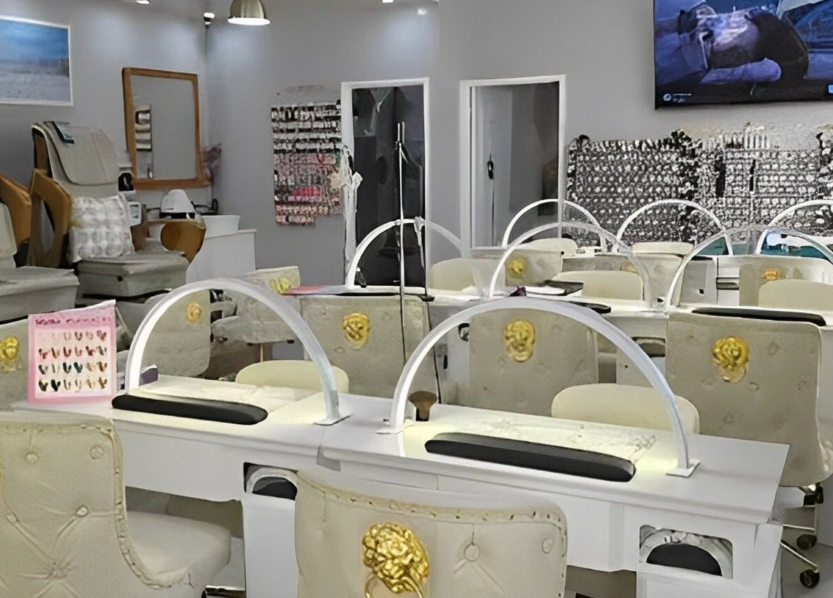 Stylish nail salon interior at Classy Nail & Beauty, Fremantle, Western Australia, AU. Chic chairs and workstations.
