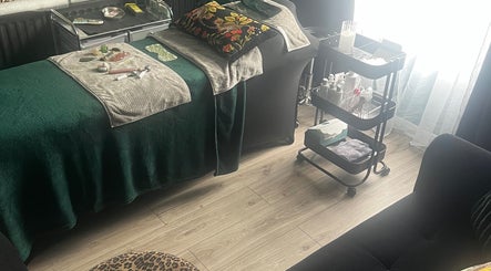 Cozy treatment room at Rachel Lily aesthetics & skincare, Bedworth, England, GB with relaxing ambiance and skincare tools.