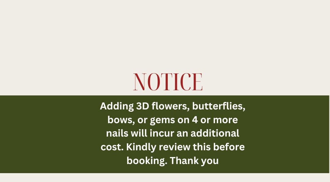 Notice on additional costs for nail art at HOUSE OF SKY BEAUTY BAR in San Fernando, TT.