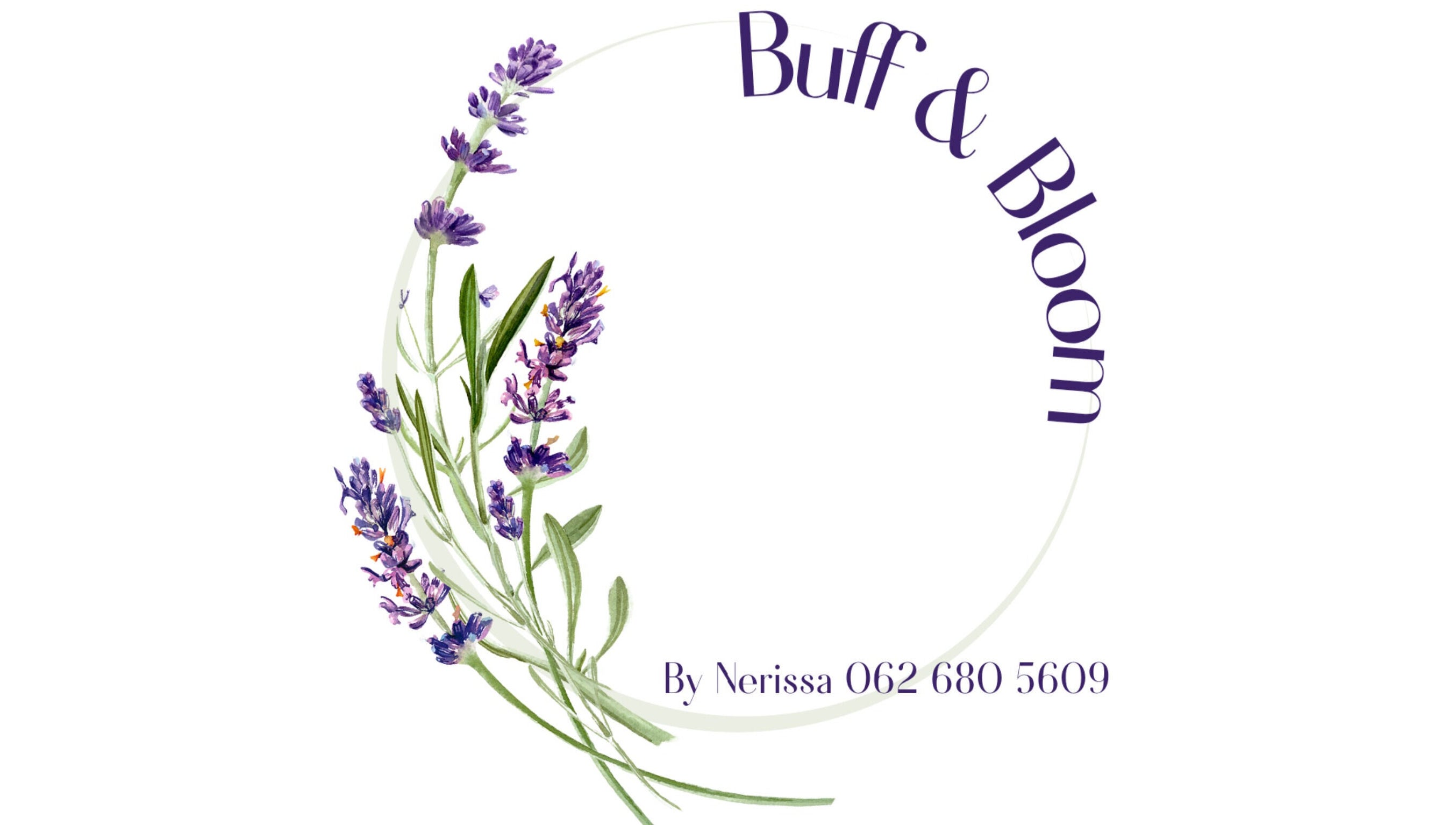 Buff & Bloom logo with lavender wreath, Benoni, Gauteng, ZA.