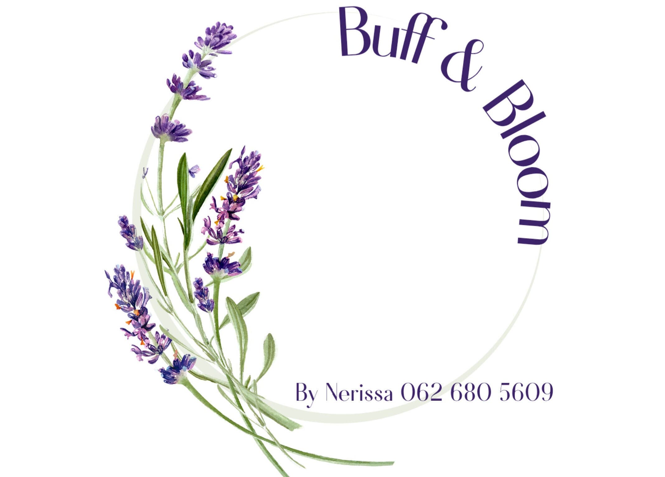 Buff & Bloom logo with lavender accents, Benoni, Gauteng, ZA.