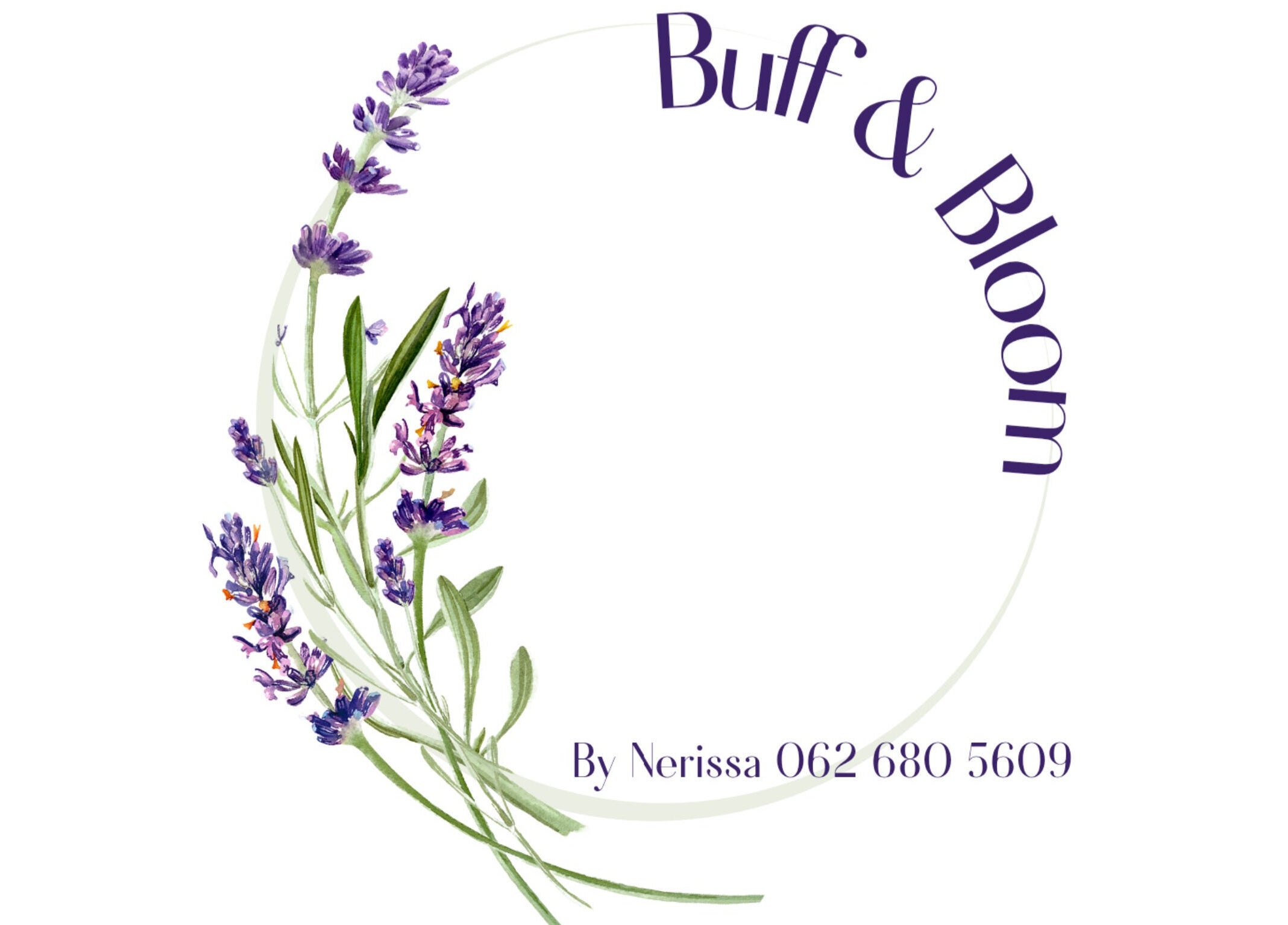 Buff & Bloom logo with lavender accents, Benoni, Gauteng, ZA.