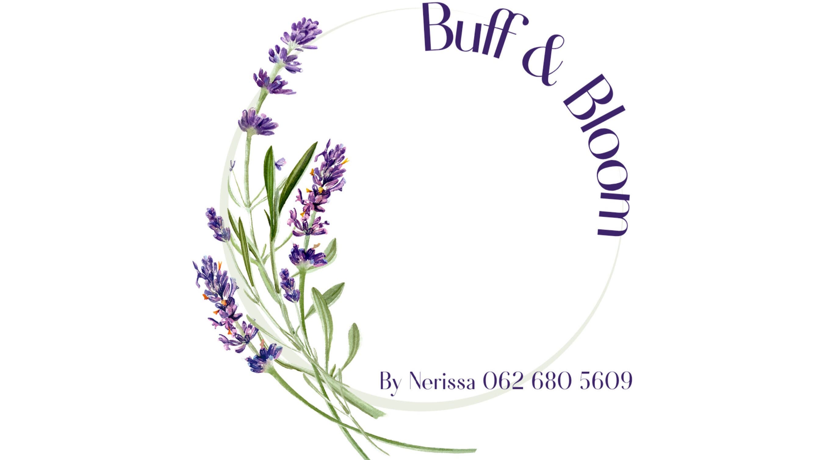Buff & Bloom logo with lavender accents, Benoni, Gauteng, ZA.