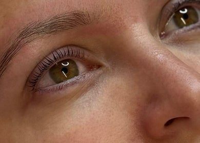 Close-up of perfectly styled lashes at Cured By Jess, Sandbach, England, GB.