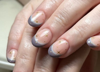 Elegant nail art with stars at Cured By Jess, Sandbach, England, GB.