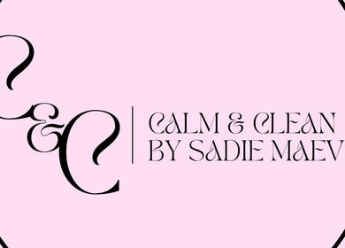 Logo for Calm and Clean by Sadie Maeve designed on a pink background, located in GB.