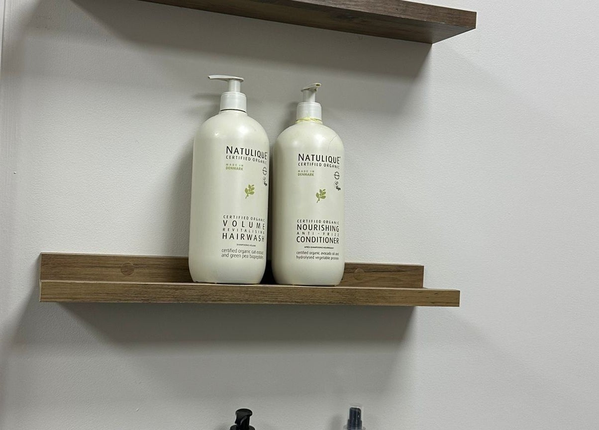 Organic haircare products on display at My Japanese Head Spa, Warrington, England, GB.