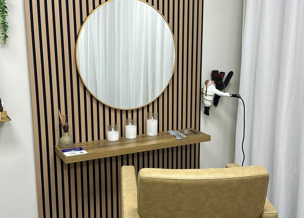 Modern styling station at My Japanese Head Spa in Warrington, England, GB, featuring elegant decor and tools.