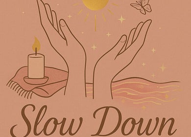 Illustration de mains et bougie, symbole de détente à Slow Down, Brighton And Hove, England, GB.