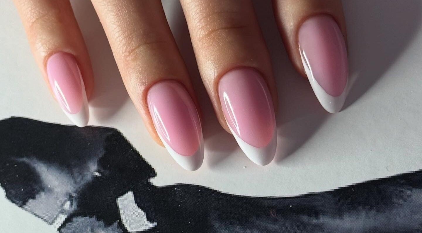 Elegant pink and white French manicure at ZInailSTUDIO, Milton Keynes, England, GB.
