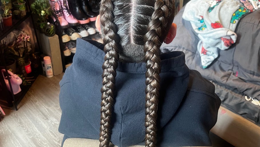 Two neatly braided hair strands at triptoogoated in Woodbridge Township, New Jersey, US.