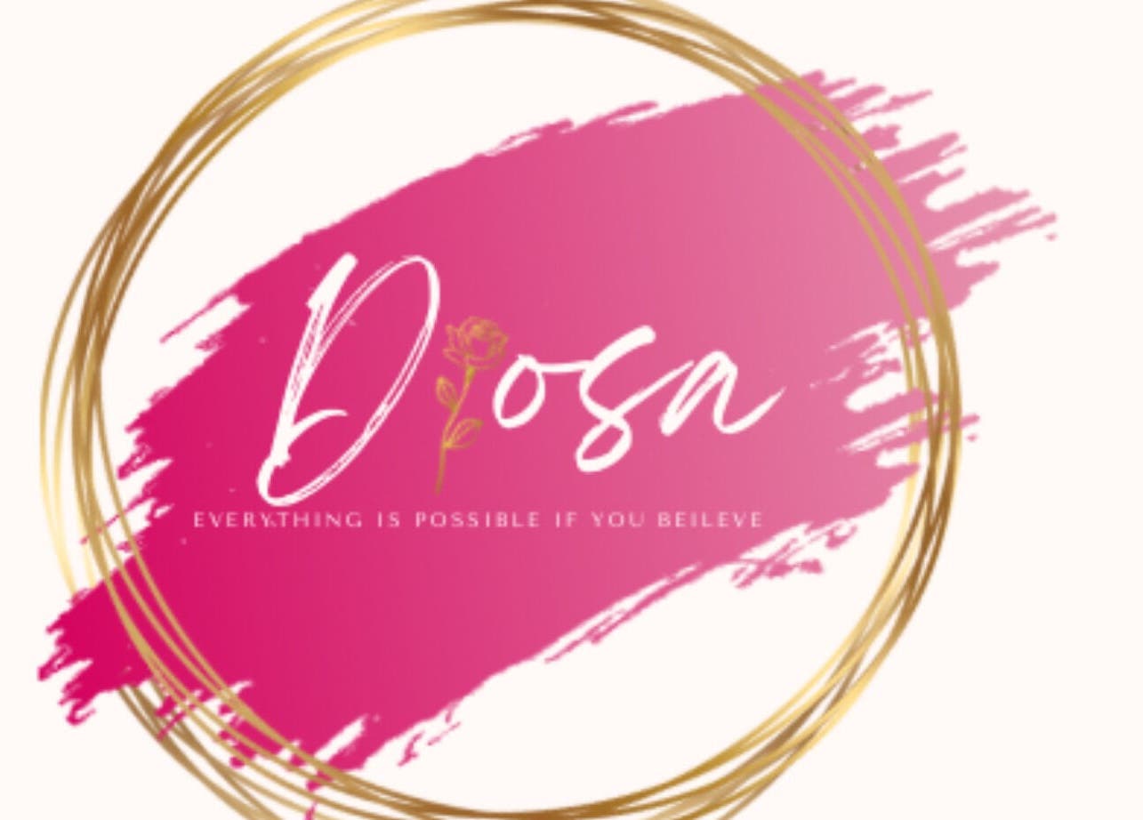 Diosa logo in pink with gold accents at Checker Hall, Saint Lucy, BB. Beauty and wellness brand identity.