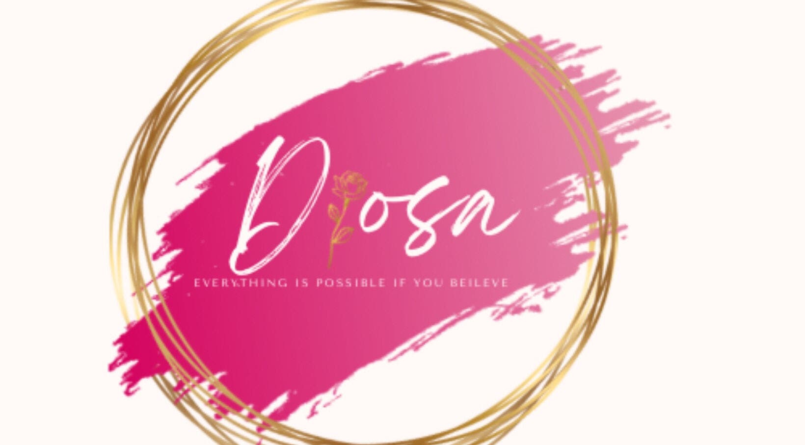 Diosa logo in pink with gold accents at Checker Hall, Saint Lucy, BB. Beauty and wellness brand identity.