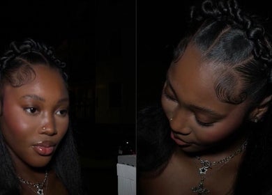 Close-up of elegant twisted hairstyle at Shegostyless, Boston, Massachusetts, US.