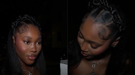 Close-up of elegant twisted hairstyle at Shegostyless, Boston, Massachusetts, US.