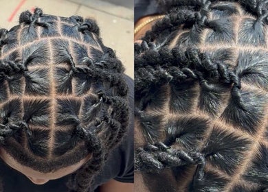 Unique braided hairstyle designed at Shegostyless in Boston, Massachusetts, US showcasing intricate hair artistry.
