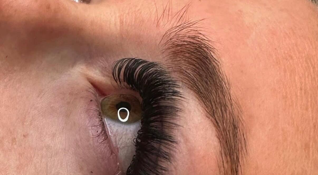 Close-up of beautifully applied eyelash extensions at Lilly Pottrick Aesthetics, Mission, British Columbia, CA.