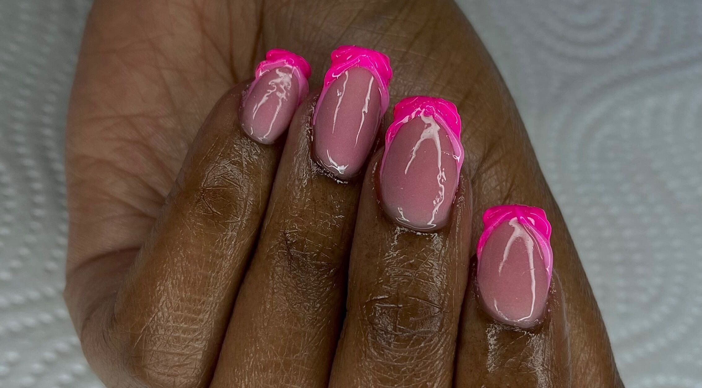 Close-up of vibrant pink nail design at Nail’d By Mash, Emalahleni, Mpumalanga, ZA.